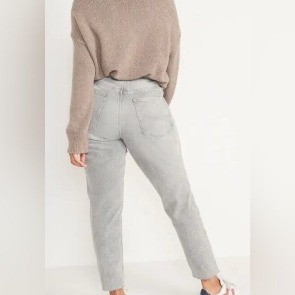 Womens High Waisted Jeans Old Navy Straight Leg Grey - Picture 2 of 3
